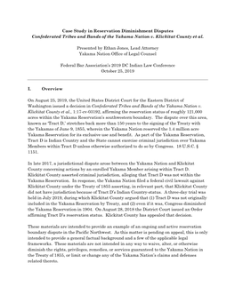 Case Study in Reservation Diminishment Disputes Confederated Tribes and Bands of the Yakama Nation V