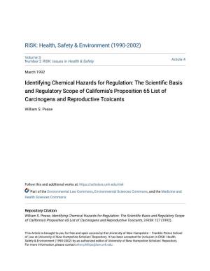 The Scientific Basis and Regulatory Scope of California's Proposition 65 List of Carcinogens and Reproductive Toxicants