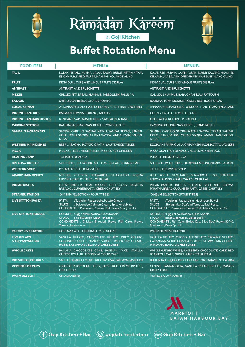 Buffet Rotation Menu