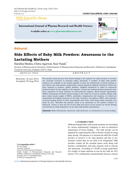 Side Effects of Baby Milk Powders: Awareness to the Lactating Mothers
