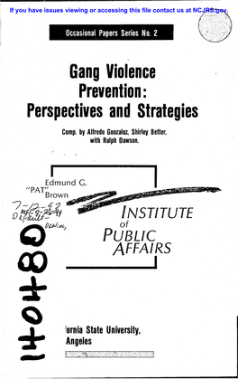 Gang Violence Prevention: Perspectives and Strategies