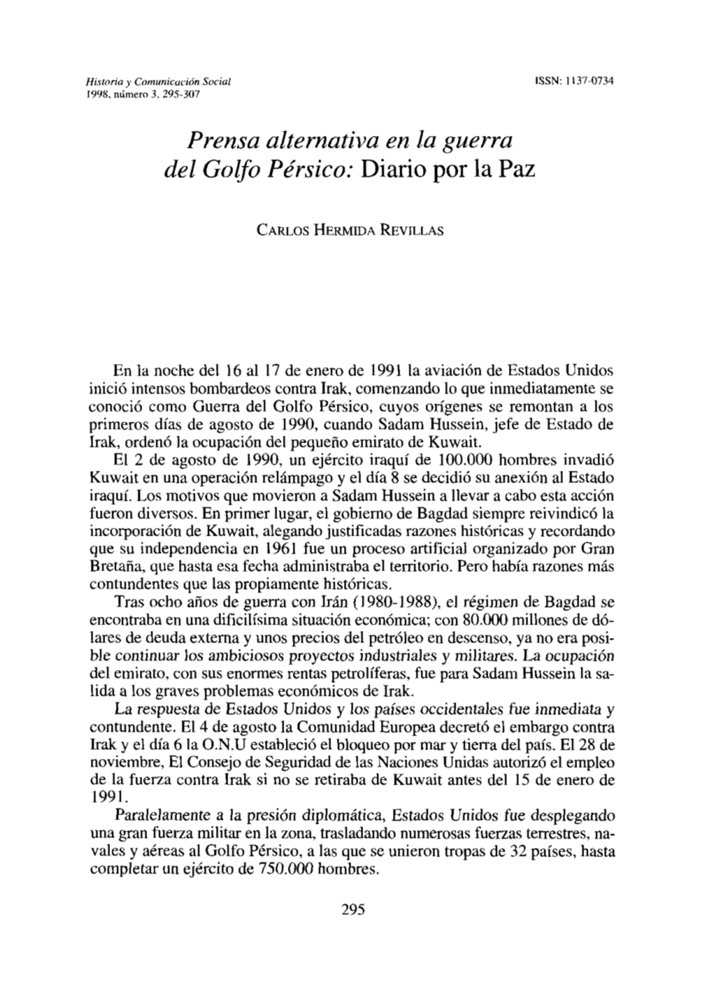 Prensa Alternativa En La Guerra Del Golfo Pérsico: Diado Por La Paz