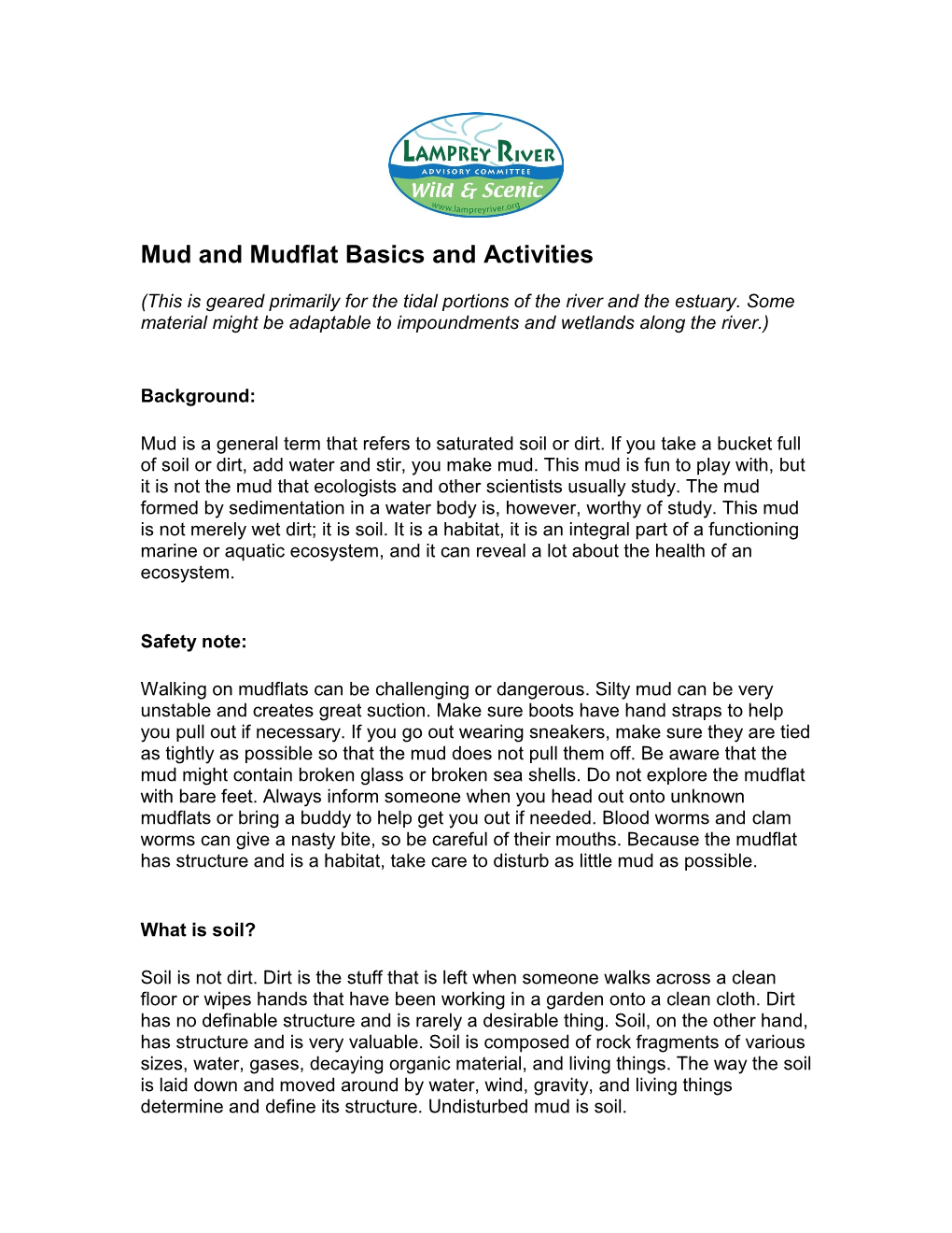 Mud and Mudflat Basics and Activities