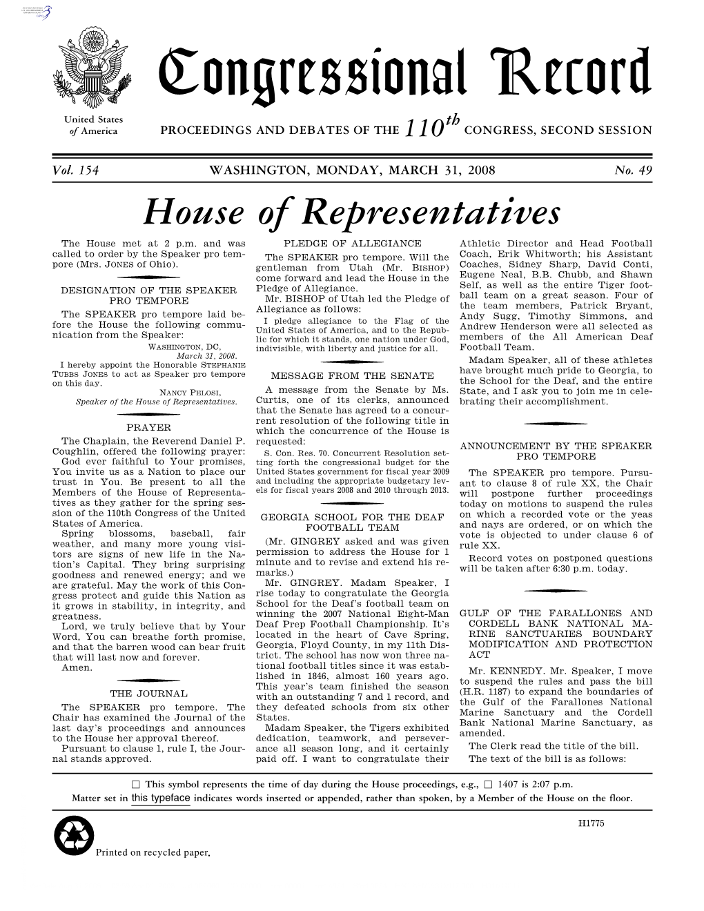 Congressional Record United States Th of America PROCEEDINGS and DEBATES of the 110 CONGRESS, SECOND SESSION