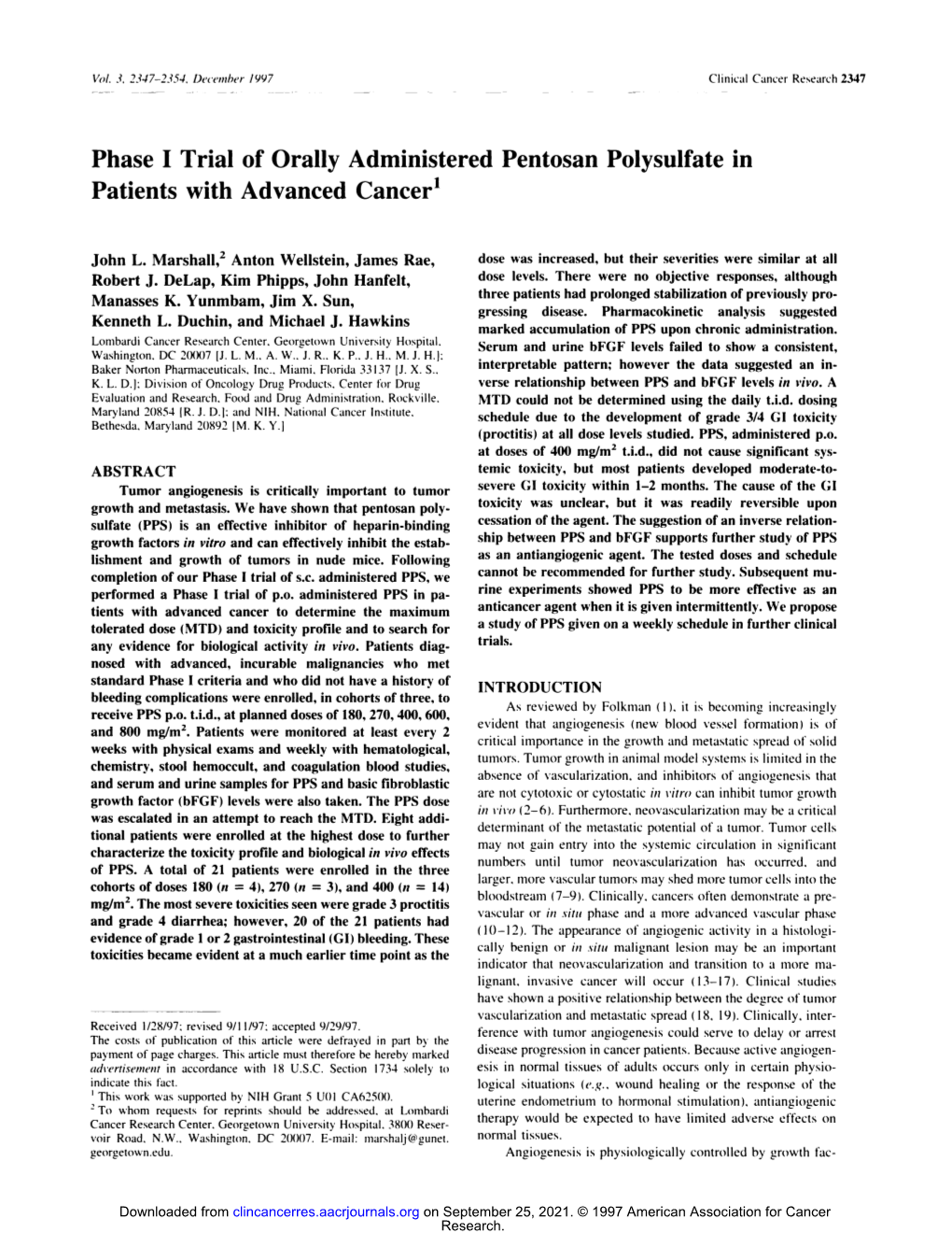 Phase I Trial of Orally Administered Pentosan Polysulfate in Patients with Advanced Cancer1 in Vitroand