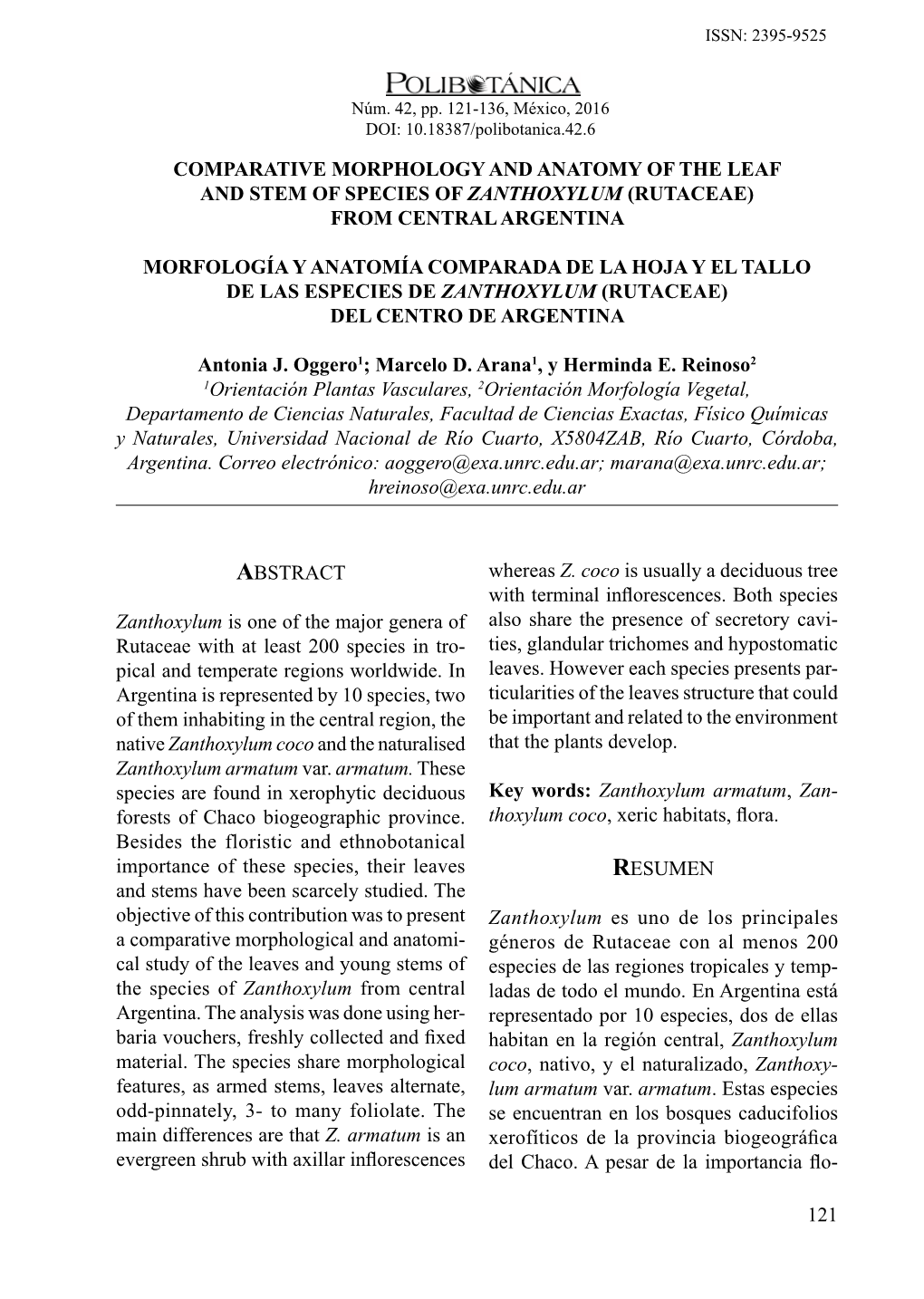 121 Comparative Morphology and Anatomy of the Leaf and Stem Of