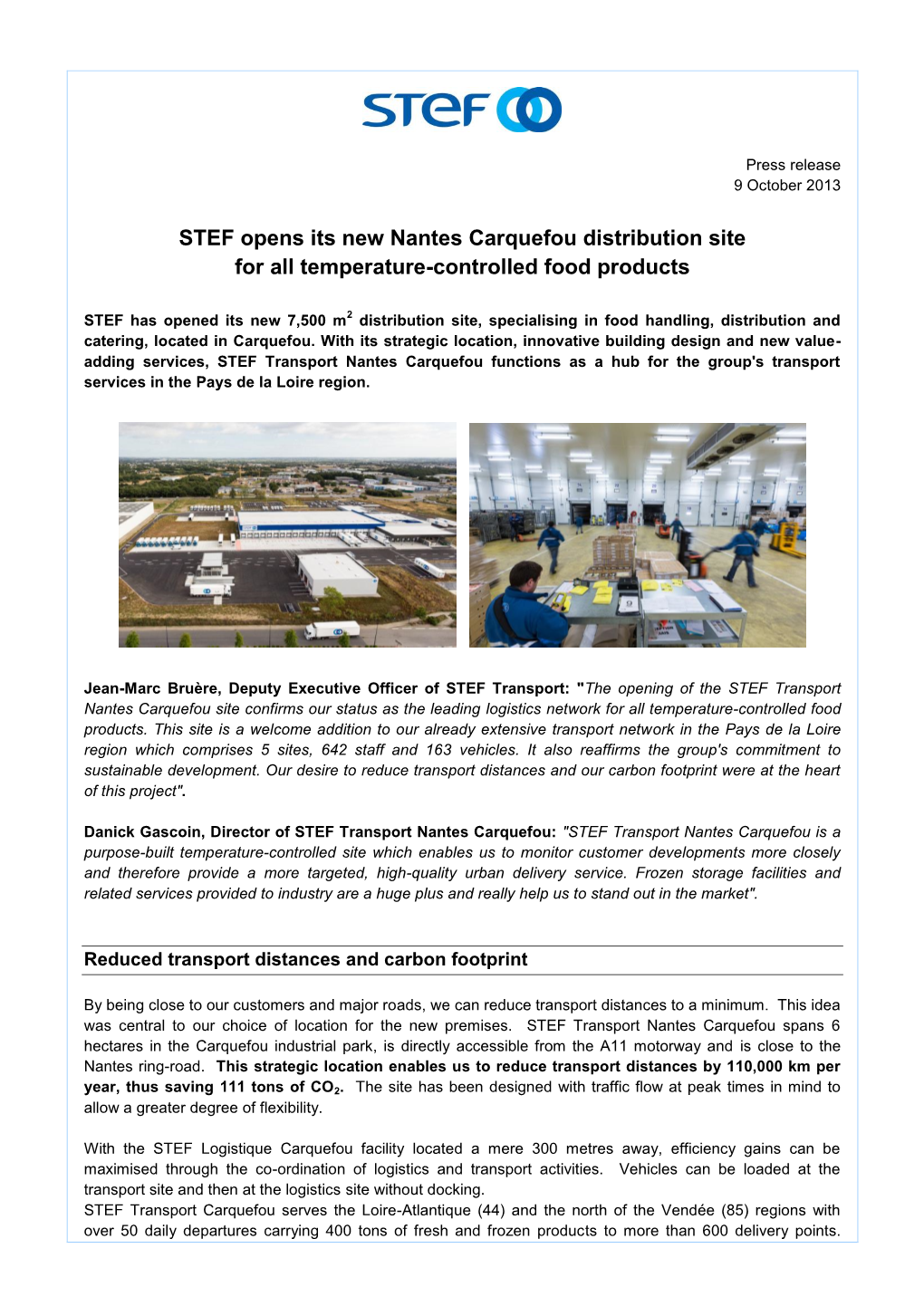 STEF Opens Its New Nantes Carquefou Distribution Site for All Temperature-Controlled Food Products