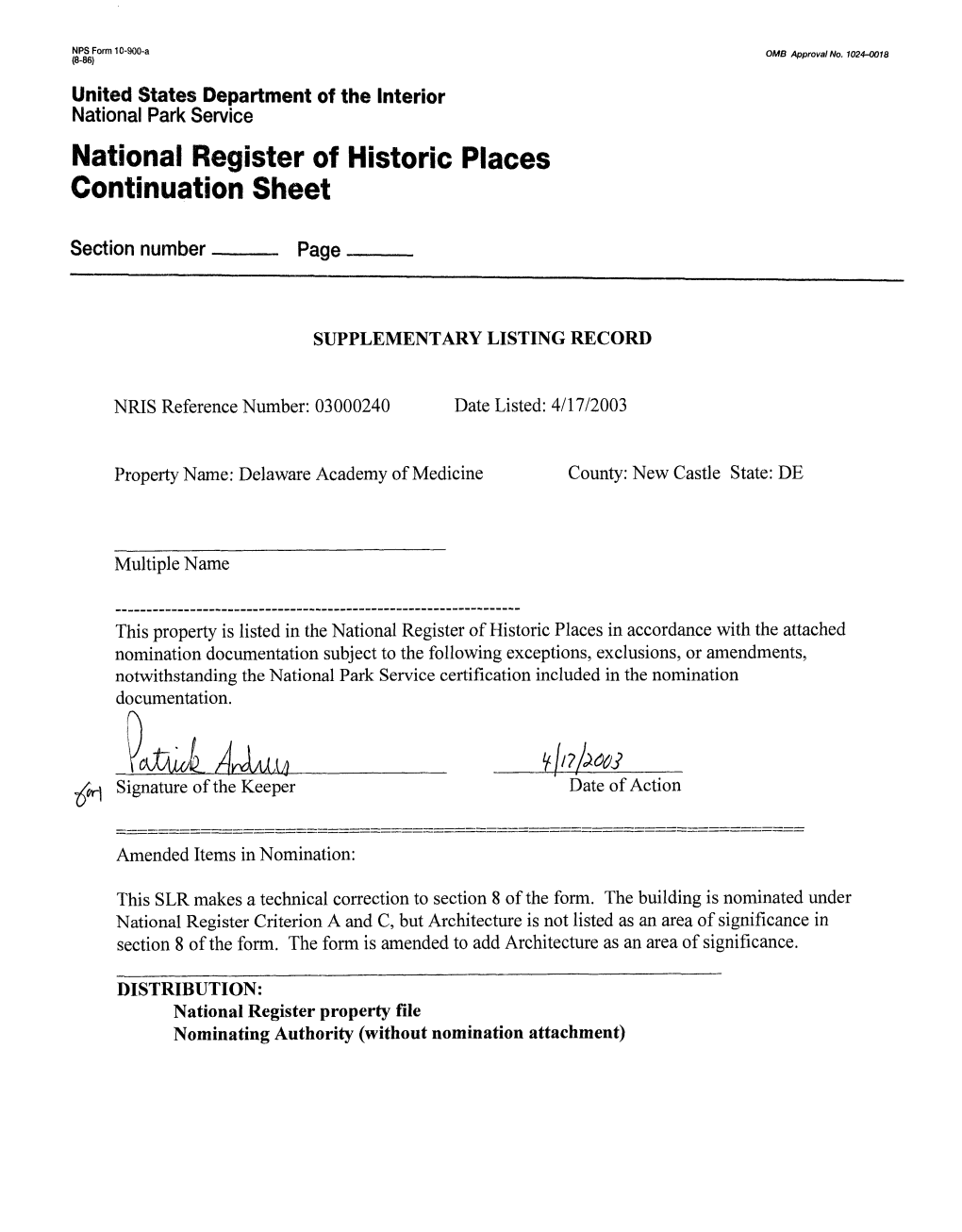 National Register of Historic Places Continuation Sheet