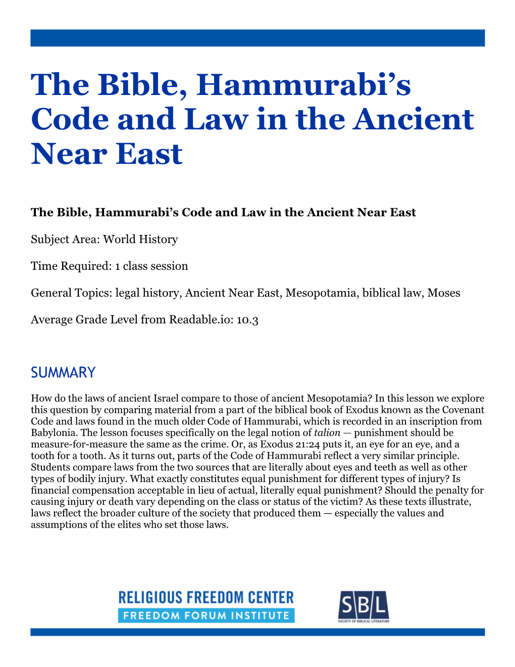 The Bible, Hammurabi's Code and Law in the Ancient Near East