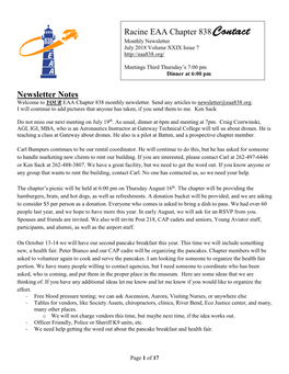 Newsletter Notes Racine EAA Chapter 838Contact
