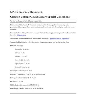 MARS Facsimile Resources: Carleton College Gould Library Special Collections