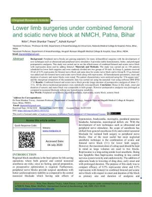Lower Limb Surgeries Under Combined Femoral and Sciatic Nerve Block at NMCH, Patna, Bihar