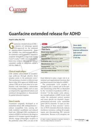 Guanfacine Extended Release for ADHD