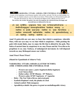 NAKSHATRA UTTARA ASHADA :THE UNIVERSAL STAR the Creator, in the Beginning, Created Humans Together with Sacrifice, and Said, “By This You Shall Multiply
