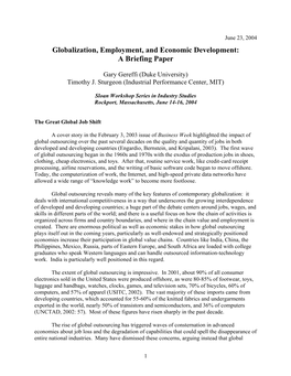 Globalization, Employment, and Economic Development: a Briefing Paper