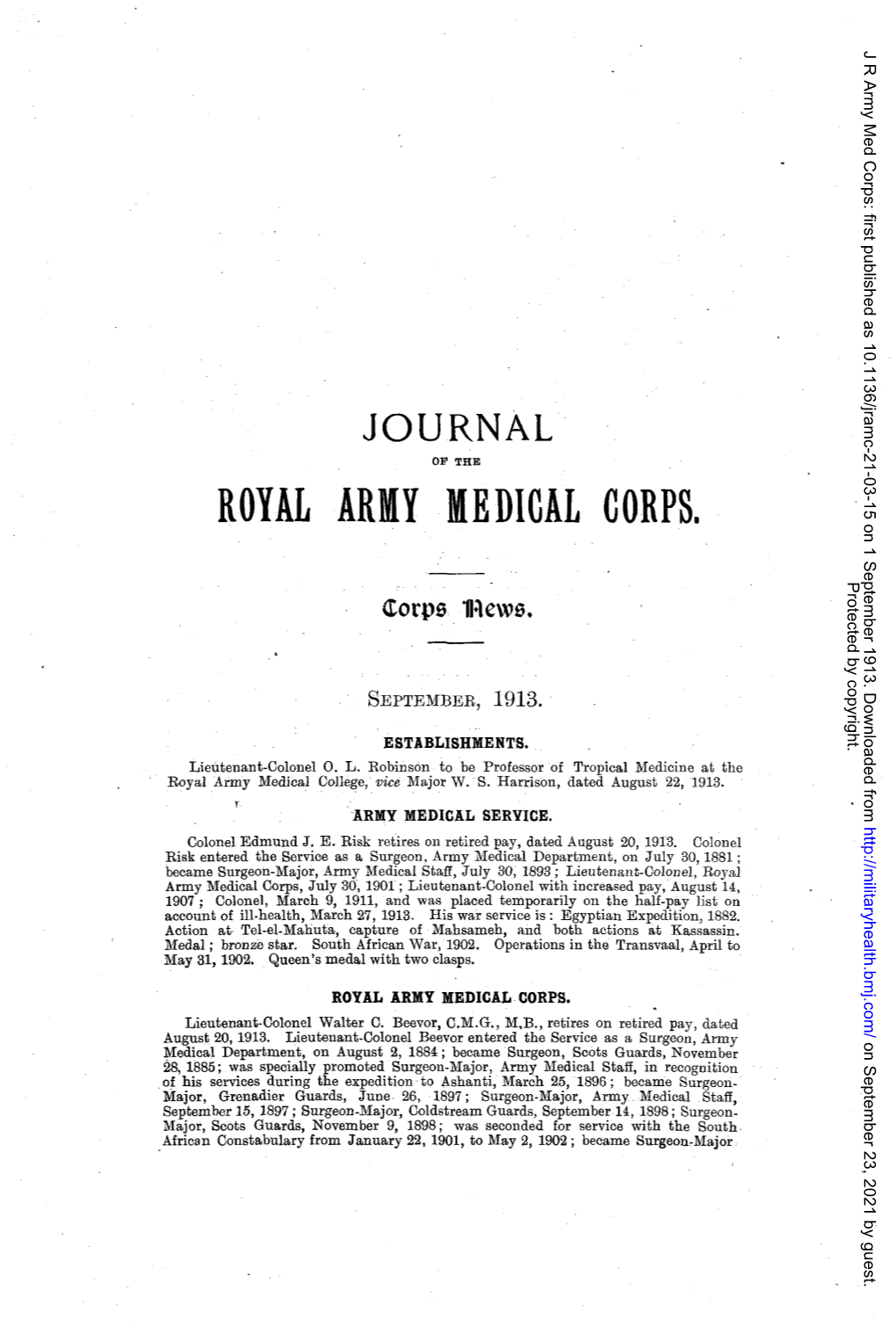 ROYAL ARMY MEDICAL CORPS. Protected by Copyright