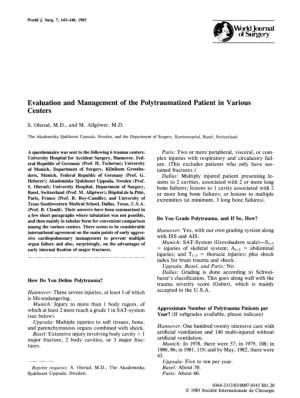 Evaluation and Management of the Polytraumatized Patient in Various Centers