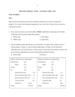 HEALTH LITERACY TOOL – GUJARAT, INDIA, 2021 Name Of