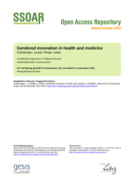 Gendered Innovation in Health and Medicine Schiebinger, Londa; Klinge, Ineke