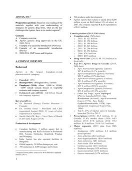 APOTEX, INC.1 Preparation Questions: Based on Your Reading of The