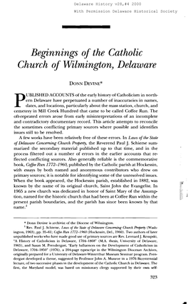 Begtnnings of the Catholic Church of Wilmington, Delaware