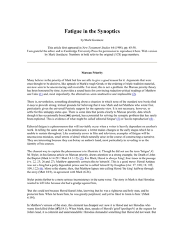 Fatigue in the Synoptics