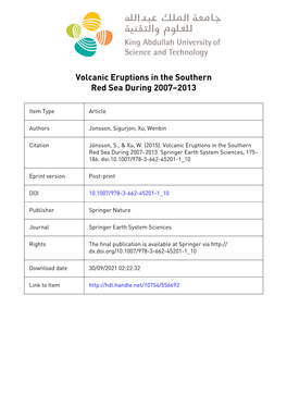 Volcanic Eruptions in the Southern Red Sea During 2007-2013