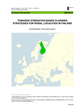Towards Strengths-Based Planning Strategies for Rural Localities in Finland
