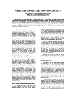 Codon Bias and Heterologous Protein Expression Claes Gustafsson*, Sridhar Govindarajan & Jeremy Minshull DNA 2.0, Inc