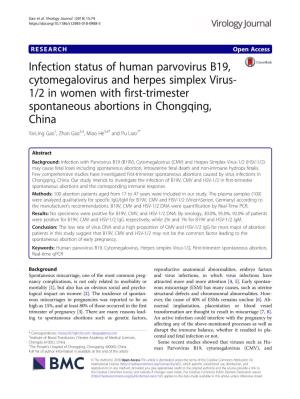 Infection Status of Human Parvovirus B19, Cytomegalovirus and Herpes Simplex Virus-1/2 in Women with First-Trimester Spontaneous