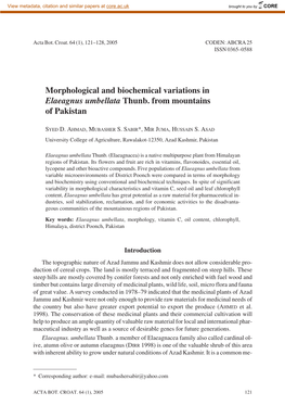 Morphological and Biochemical Variations in Elaeagnus Umbellata Thunb