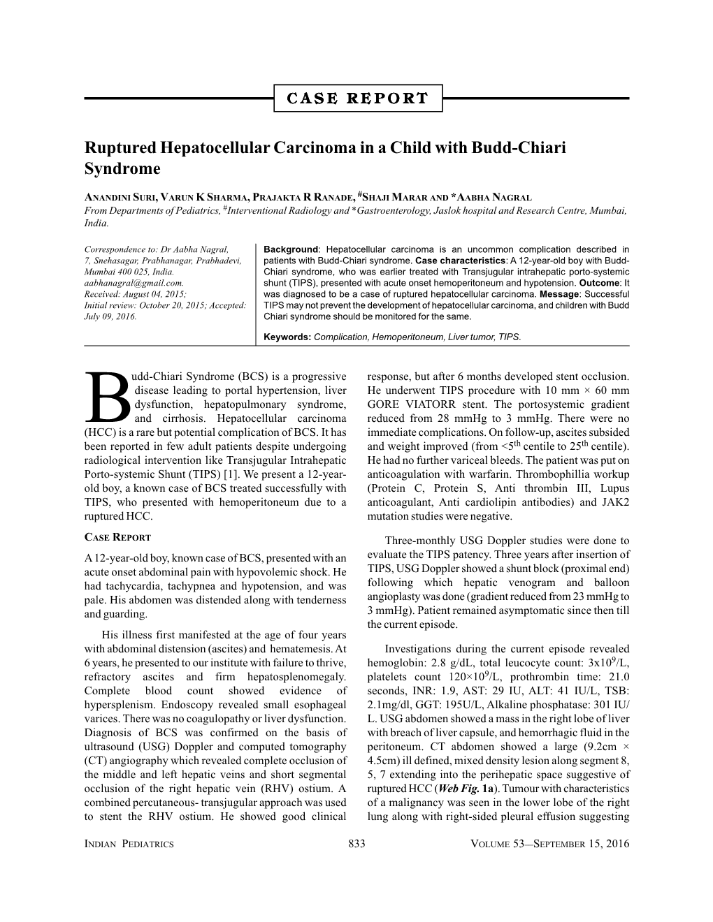 Ruptured Hepatocellular Carcinoma in a Child with Budd-Chiari Syndrome