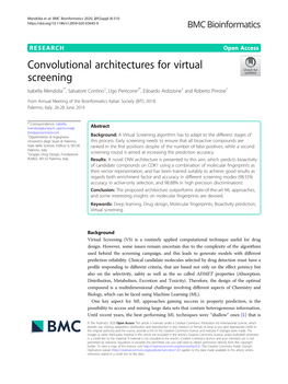 Convolutional Architectures for Virtual Screening Isabella Mendolia1*, Salvatore Contino1, Ugo Perricone2*, Edoardo Ardizzone1 and Roberto Pirrone1
