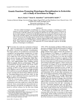 Genetic Functions Promoting Homologous Recombination in Escherichia Coli: a Study of Inversions in Phage X