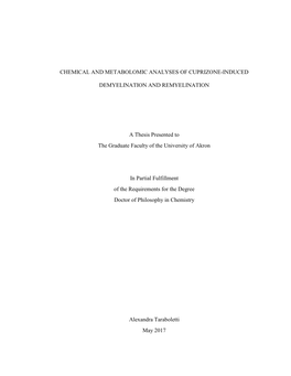 Chemical and Metabolomic Analyses of Cuprizone-Induced