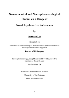 Neurochemical and Neuropharmacological Studies on a Range Of