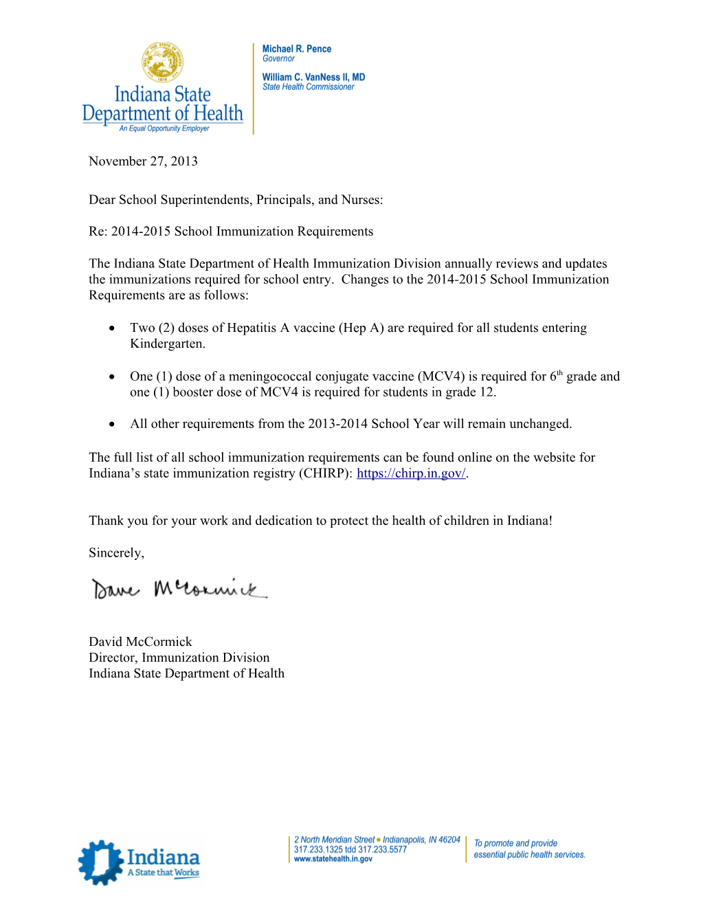 Dear School Superintendents, Principals, and Nurses: Re: 2014-2015 School Immunization