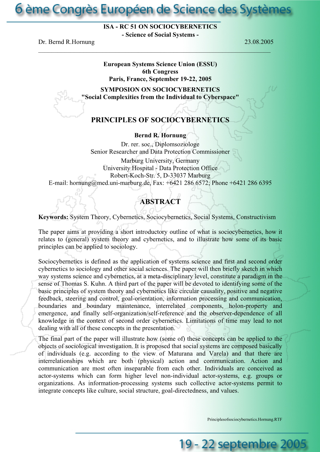ISA - RC 51 on SOCIOCYBERNETICS - Science of Social Systems - Dr