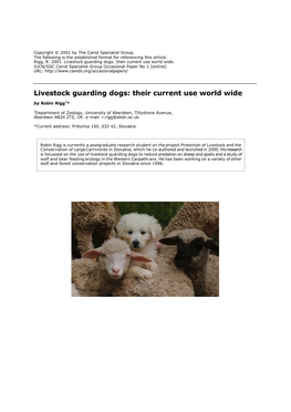Livestock Guarding Dogs: Their Current Use World Wide