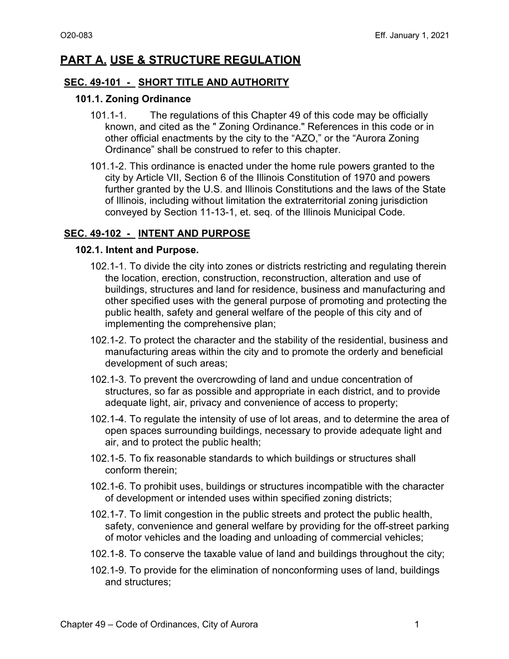 Zoning Ordinance As of O20-083