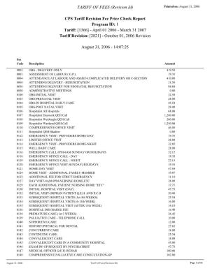 TARIFF of FEES (Revision Id) Printed On: August 31, 2006