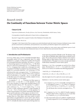 On Continuity of Functions Between Vector Metric Spaces