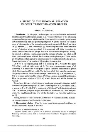 A Study of the Proximal Relation in Coset Transformation Groups