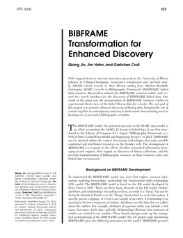 BIBFRAME Transformation for Enhanced Discovery
