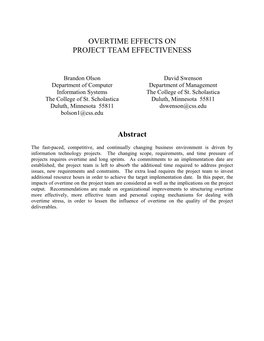 OVERTIME EFFECTS on PROJECT TEAM EFFECTIVENESS Abstract