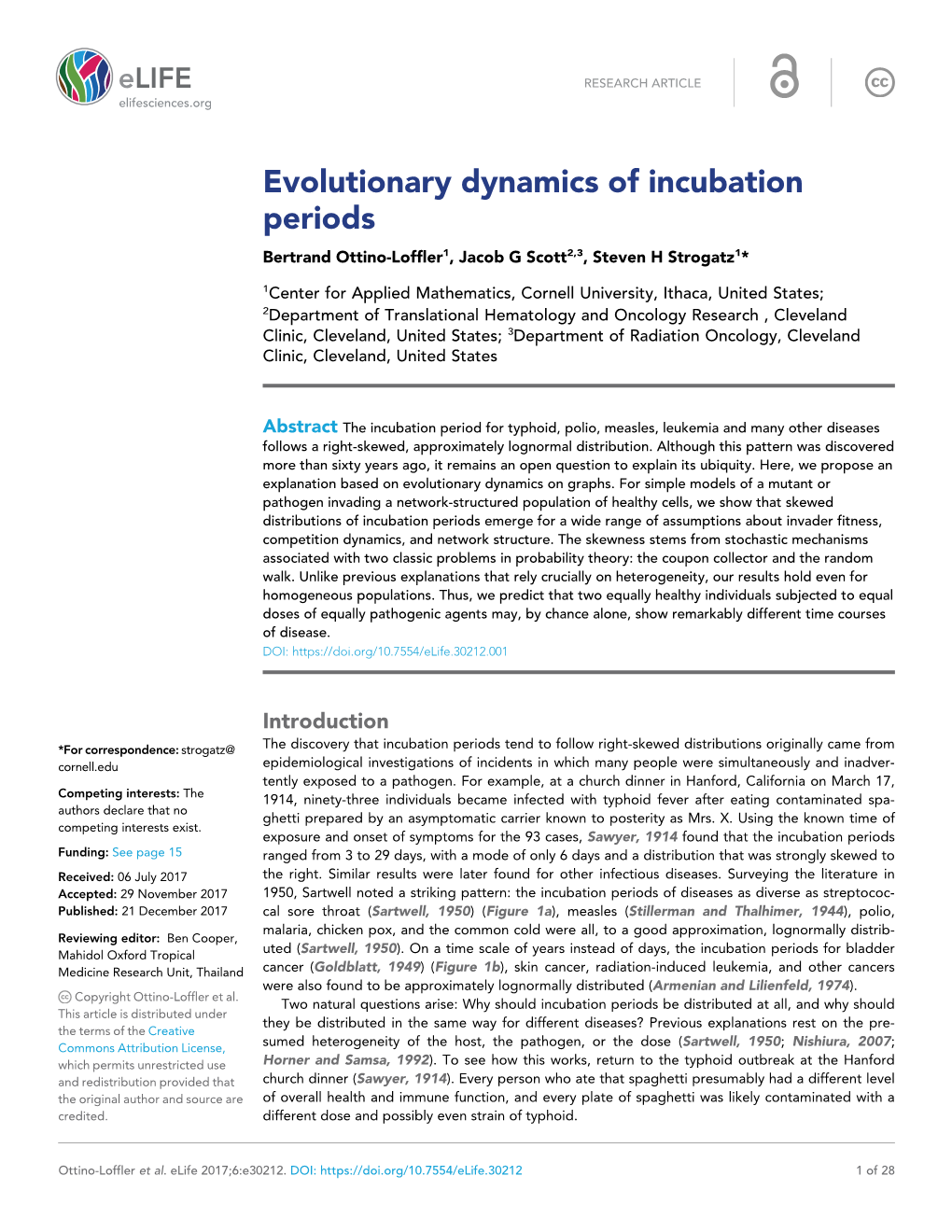 Evolutionary Dynamics of Incubation Periods Bertrand Ottino-Loffler1, Jacob G Scott2,3, Steven H Strogatz1*