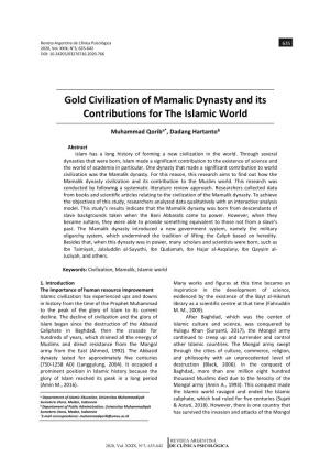 Gold Civilization of Mamalic Dynasty and Its Contributions for the Islamic World