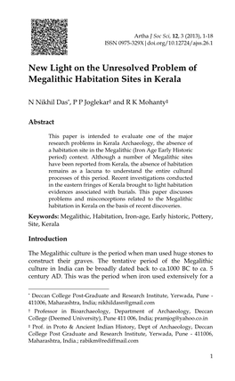 New Light on the Unresolved Problem of Megalithic Habitation Sites in Kerala