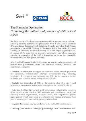 The Kampala Declaration Promoting the Culture and Practice of SSE in East Africa