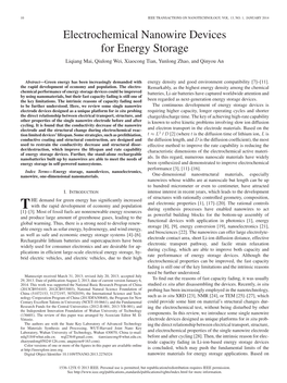 Electrochemical Nanowire Devices for Energy Storage Liqiang Mai, Qiulong Wei, Xiaocong Tian, Yunlong Zhao, and Qinyou An